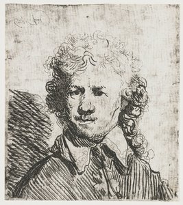 Omakuva, paljaspää Omakuva paljaspää: rintakuva, karkeasti kaiverrettu tekijältä Rembrandt van Rijn