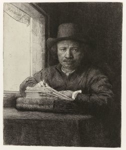 Autoretrat, aiguafort a una finestra Autoretrat gravat a una finestra tekijältä Rembrandt van Rijn