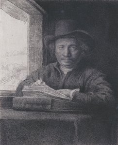 Omakuva, Etsaus ikkunassa, 1648 (etsaus ja kaiverrus ladattuun paperiin) tekijältä Rembrandt van Rijn