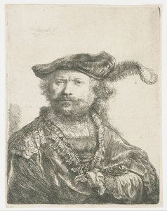 Omakuva samettilakissa, jossa on plume Omakuva samettilakissa, jossa on täpliä tekijältä Rembrandt van Rijn