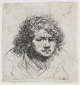 Omakuva eteenpäin nojaten: rintakuva tekijältä Rembrandt van Rijn