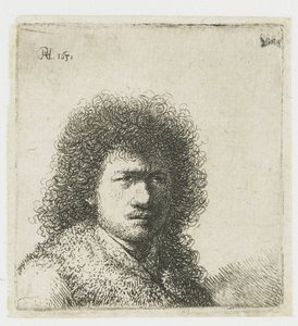 Omakuva tuuheat hiukset: rintakuva tekijältä Rembrandt van Rijn