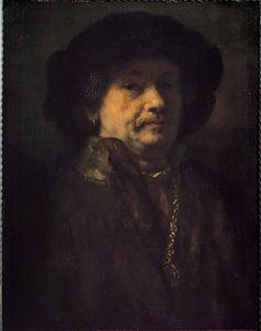 Omakuva korvakorulla ja kultaketjulla (maalaus tekijältä Rembrandt van Rijn