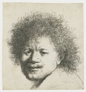 Omakuva pitkät tummat hiukset: vain pää tekijältä Rembrandt van Rijn