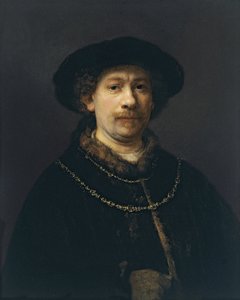 Omakuva baretilla ja kahdella kultaketjulla, n. 1642 tekijältä Rembrandt van Rijn
