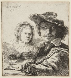 Omakuva Saskian kanssa tekijältä Rembrandt van Rijn