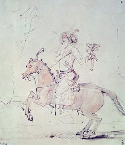 Shah Jehan ja haukka hevosen selässä (tussi ja tussi ja wc paperille) tekijältä Rembrandt van Rijn