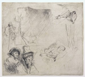 Tutkimusarkki (nainen makaa sairaana sängyssä) tekijältä Rembrandt van Rijn