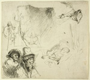 Tutkimusarkki, jossa nainen makaa sairaana sängyssä tekijältä Rembrandt van Rijn
