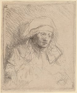 Sairas nainen, jolla on suuri valkoinen päähine (Saskia) tekijältä Rembrandt van Rijn