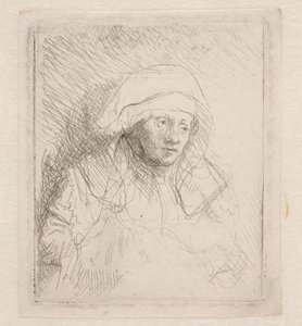Sairas nainen, jolla on suuri valkoinen päähine (Saskia) tekijältä Rembrandt van Rijn