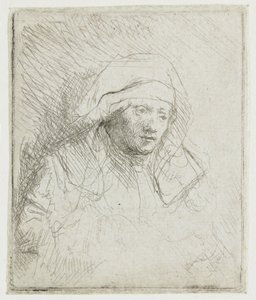 Sairas nainen, jolla on suuri valkoinen päähine (Saskia) tekijältä Rembrandt van Rijn