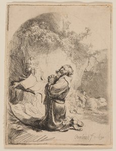 Pyhä Hieronymus rukoilee: Kaareva tekijältä Rembrandt van Rijn
