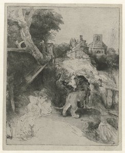 Pyhä Jerome lukemassa italialaisessa maisemassa St Jerome lukemassa italialaisessa maisemassa tekijältä Rembrandt van Rijn