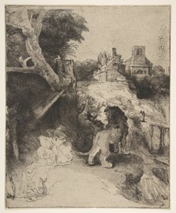 St. Jerome lukemassa italialaisessa maisemassa, n. 1653. tekijältä Rembrandt van Rijn