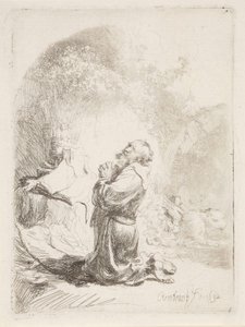 Pyhä Hieronymus rukoilemassa tekijältä Rembrandt van Rijn