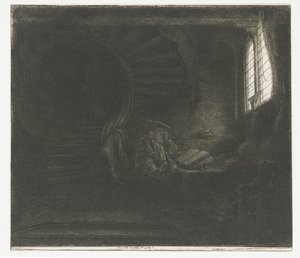 Pyhä Jerome pimeässä kammiossa tekijältä Rembrandt van Rijn