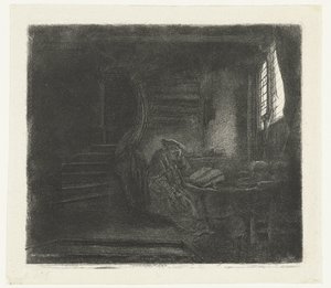 Pyhä Jerome pimeässä kammiossa tekijältä Rembrandt van Rijn