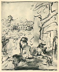 Pyhä Jerome lukemassa maisemassa, 1649, 1943. tekijältä Rembrandt van Rijn