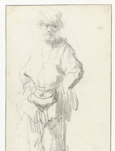 Seisova mies pussin kanssa tekijältä Rembrandt van Rijn