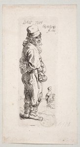 Seisova maalainen, katse oikealle: ”DatS niet” tekijältä Rembrandt van Rijn