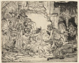 Paimenten palvonta: Lampun kanssa tekijältä Rembrandt van Rijn