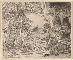 Paimenten palvonta: lampun kanssa tekijältä Rembrandt van Rijn