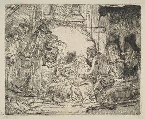 Paimenten palvonta, lampun kanssa, n. 1654. tekijältä Rembrandt van Rijn