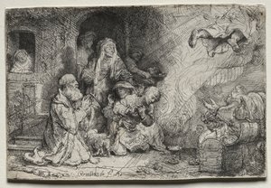 Enkeli lähtemässä Tobitin perheestä tekijältä Rembrandt van Rijn