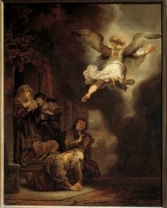 Arkkienkeli Gabriel jättää Tobiaksen perheen. 1637 tekijältä Rembrandt van Rijn