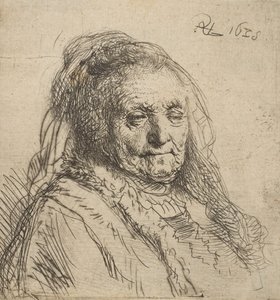 Taiteilijan äiti: Pää ja rintakuva, kolme neljäsosaa oikealta, 1628., 1628. tekijältä Rembrandt van Rijn