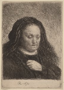 Taiteilijan äiti, käsi rinnallaan tekijältä Rembrandt van Rijn