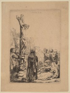 Ristiinnaulitseminen: pieni lautaskuva tekijältä Rembrandt van Rijn