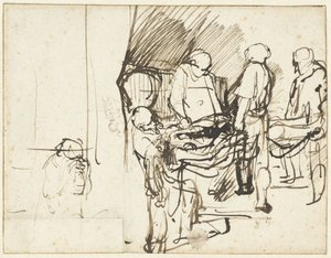 ”Hautaus”, piirroksen päällä, jossa on teloittaja tekijältä Rembrandt van Rijn