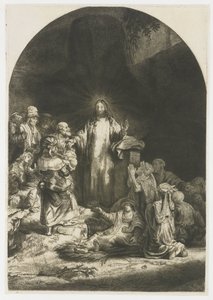 Sadan guldenin printti: keskuskappale, jossa Kristus saarnaa, lautanen kaareva tekijältä Rembrandt van Rijn