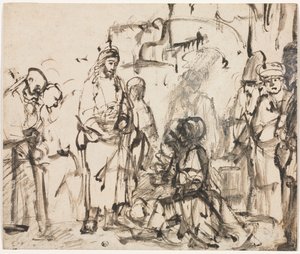 Kristuksen tapaaminen Martan ja Marian kanssa Lasaruksen kuoleman jälkeen tekijältä Rembrandt van Rijn