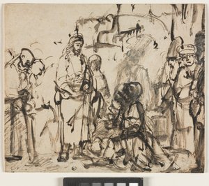 Kristuksen tapaaminen Martan ja Marian kanssa Lasaruksen kuoleman jälkeen, n. 1662-65 tekijältä Rembrandt van Rijn