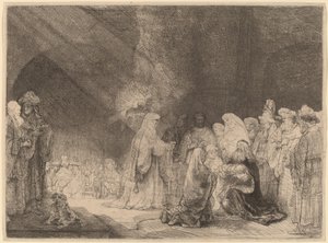 Esitys temppelissä: pitkulainen printti tekijältä Rembrandt van Rijn