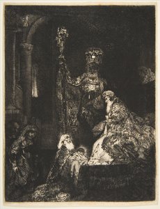 Esitys temppelissä pimeällä tavalla, n. 1654. tekijältä Rembrandt van Rijn