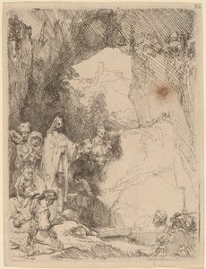 Lasaruksen herättäminen: Pieni lautanen tekijältä Rembrandt van Rijn