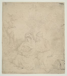 The Rest on the Flight to Egypt, kevyesti kaiverrettu, 1645. tekijältä Rembrandt van Rijn