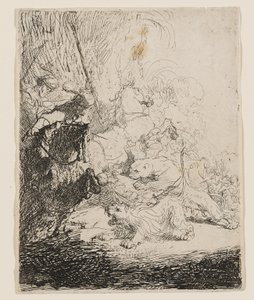 Pienen leijonan metsästys (kahden leijonan kanssa) tekijältä Rembrandt van Rijn