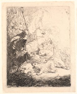Pienen leijonan metsästys (kahden lionin kanssa) tekijältä Rembrandt van Rijn