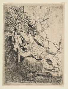 Pienen leijonan metsästys yhden leijonan kanssa, n. 1629. tekijältä Rembrandt van Rijn