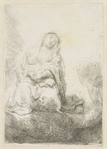 Neitsyt ja lapsi pilvissä tekijältä Rembrandt van Rijn
