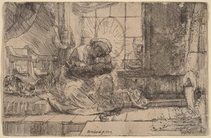 Neitsyt ja lapsi kissan ja käärmeen seurassa tekijältä Rembrandt van Rijn