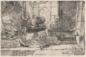 Neitsyt ja lapsi kissan ja käärmeen kanssa, 1654. tekijältä Rembrandt van Rijn
