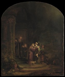 The Visitation, 1640 (öljy setrilevylle) (katso myös 5454147) tekijältä Rembrandt van Rijn