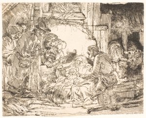 Paimenien palvonta (lamppu mukana) tekijältä Rembrandt van Rijn
