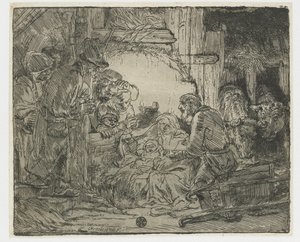Paimenten palvonta: lampun kanssa tekijältä Rembrandt van Rijn